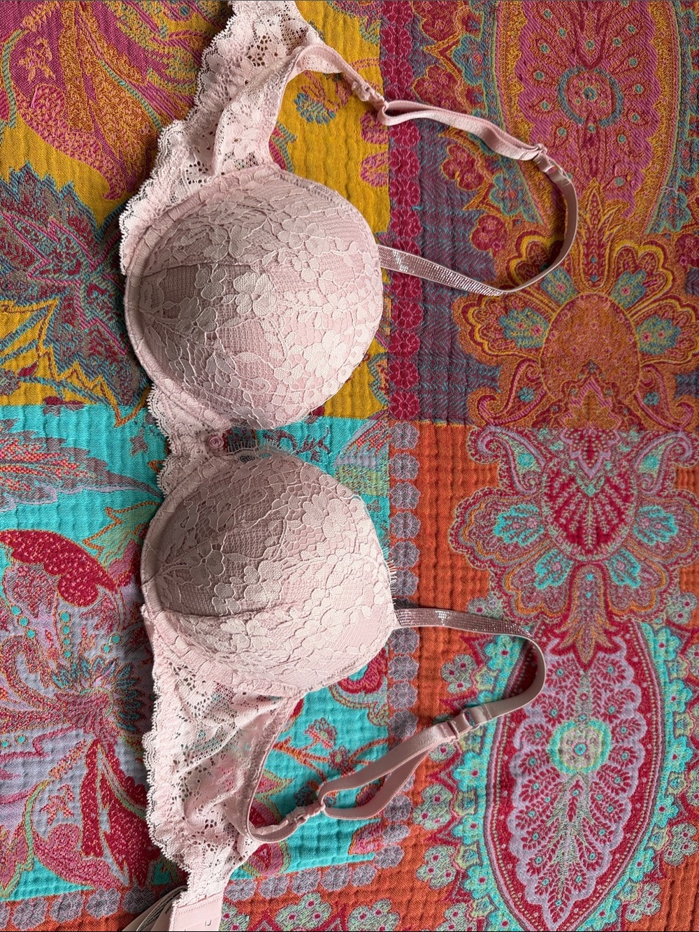 Victoria's Secret Blush Lace Push-Up Bra with Sparkly Straps